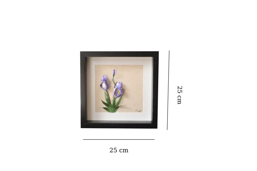 Iris, 25 x 25 Paper Flower Painting, Paper Flower Frame, Interior Decoration, Handmade Gifts, Personalized Gifts