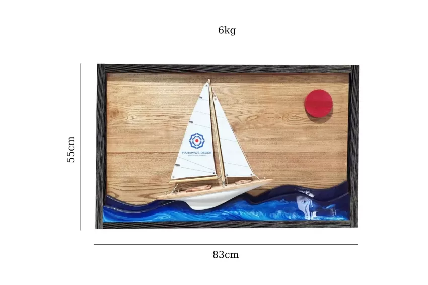 Model L380.P1, Calligraphy Printed Sail, Lucky Boat Model Wall Frame