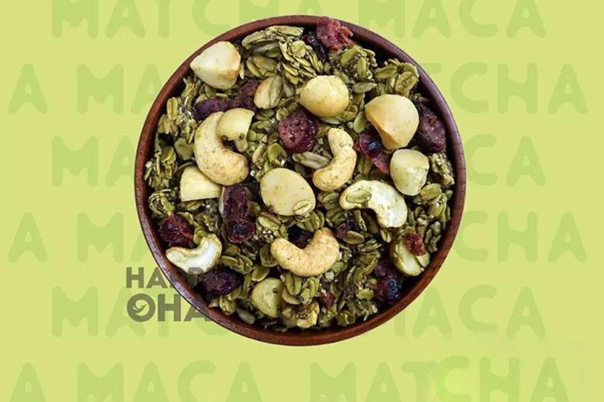 Granola Matcha Macca Happi Oha, Vị Ngọt Mát, Thơm Trà Xanh, Granola Ăn Kiêng, Granola Không Đường, Ngũ Cốc Siêu Hạt