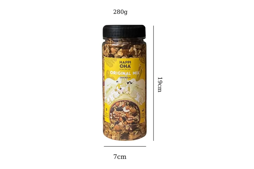 Granola Original Mix Happi Oha, Vị Quế, Ngọt Tự Nhiên, Granola Dinh Dưỡng Mix Hạt, Ngũ Cốc Ăn Kiêng, Đồ Ăn Vặt Giữ Dáng