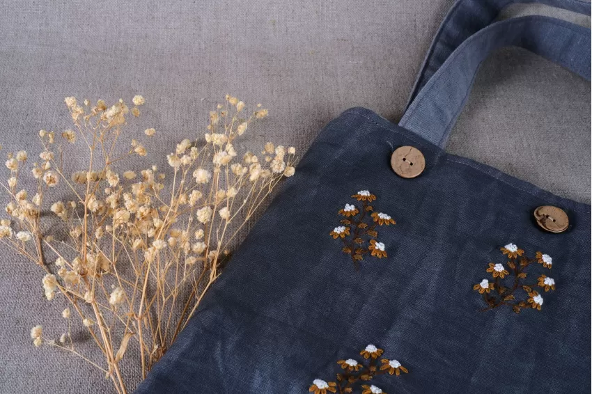 'Wild Flower' Embroidered Linen Tote Bag