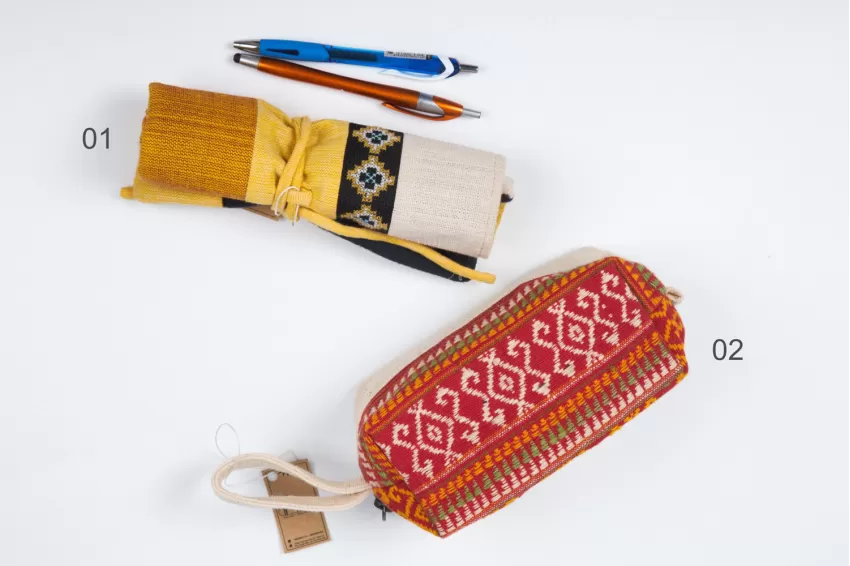 Brocade Pen Bag, Traditional Terracotta Pattern, Unique Cylinder Design, Durable Material, Handcrafted Product, Unique Accessory, Corporate Gift