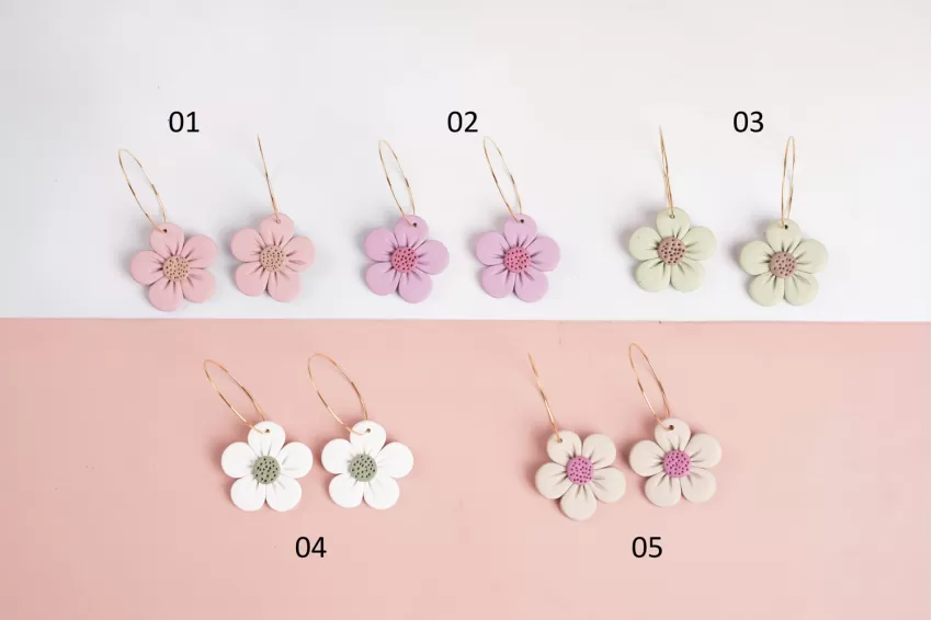 Flower Clay Earrings, Unique And Eye-Catching Design, Adorable Feminine Style, Sweet Colors, Durable Terracotta Material