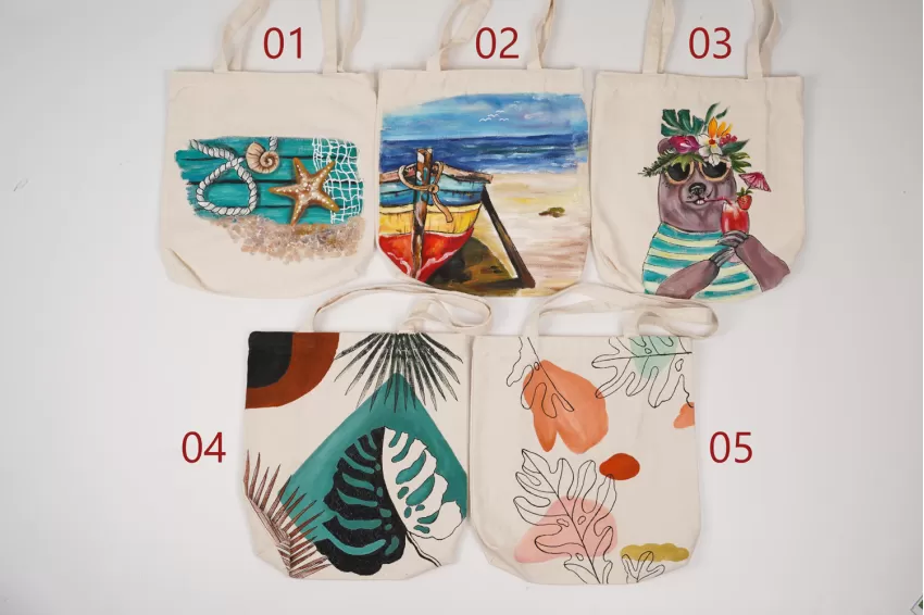 Hand-drawn Tote Bags, The Beach Collection