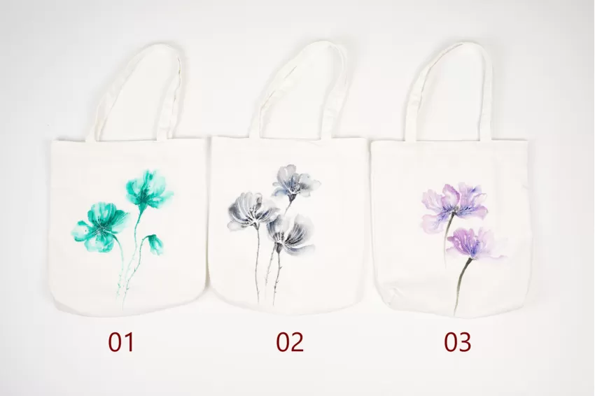 Túi Tote Vẽ Tay, Bộ Sưu Tập Hoa Loang, Túi Tote Họa Tiết Hoa Loang, Túi Handmade, Chất Liệu Sợi Cotton Tổng Hợp Dày Dặn