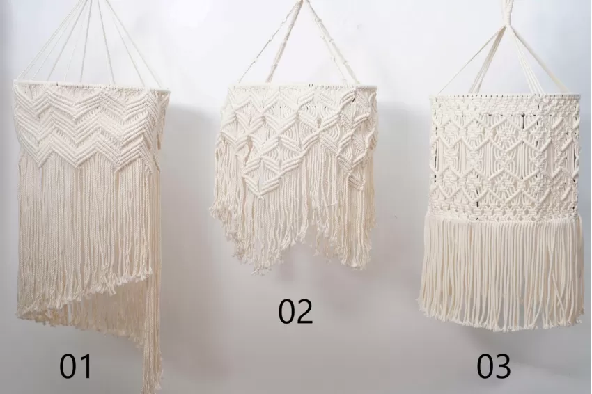 Chao Đèn Đan Tay Macrame, Chất Liệu Sợi Cotton, Hoạ Tiết Độc Đáo, Thiết Kế Tinh Tế, Có Độ Bền Cao, Không Bị Ố Vàng, Trang Trí Nhà Cửa