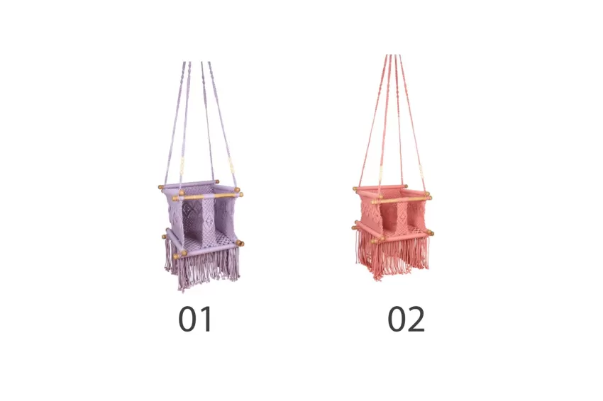 Macrame Baby Swing, Premium Cotton Material, Securely Woven, Equipped with High Protective Padding for Baby's Safety