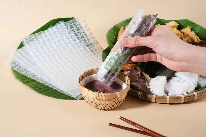 Super Thin Rice Paper, Tan Nhien Rice Paper, Tay Ninh Specialty, No-Water-Needed Rice Paper, Vegetable And Meat Rice Paper Rolls