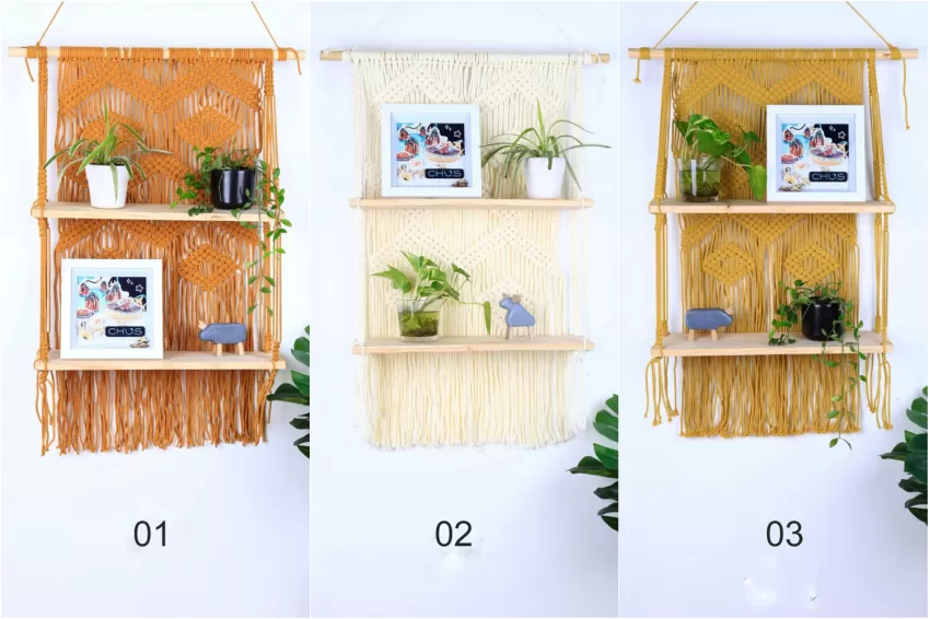 Two-tier Hanging Macrame Shelf 