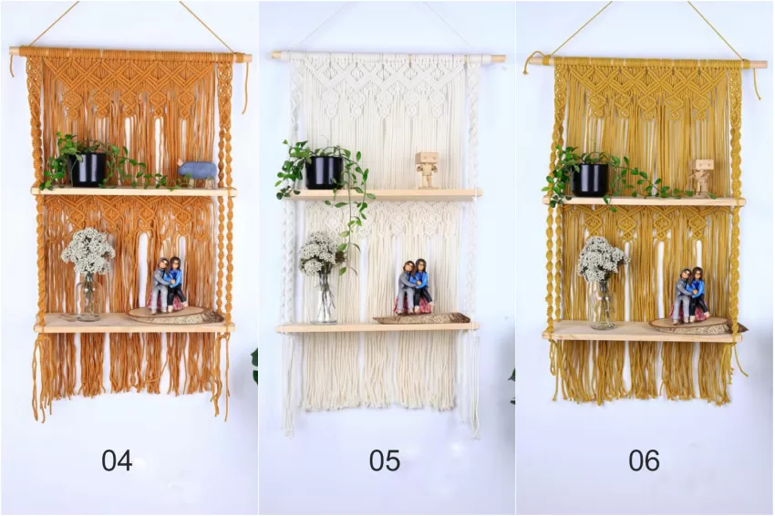 Two-tier Hanging Macrame Shelf 