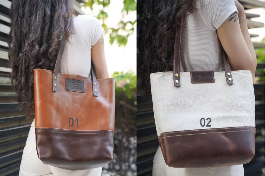 Túi Tote Da Thật, Túi Tote Handmade, Túi Làm Từ Da Thật 100%, Dây Đeo 2 Lớp Chắc Chắn, Phong Cách Thời Trang Sành Điệu