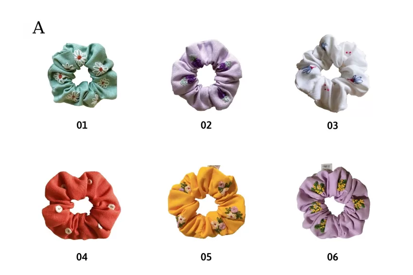 Scrunchies Linen Thêu Tay, Màu ́m, Buộc Tóc Vải, Chất Liệu Linen Mềm Mại, Họa Tiết Hoa Xinh Xắn, Phụ Kiện Tóc Phong Cách Nàng Thơ