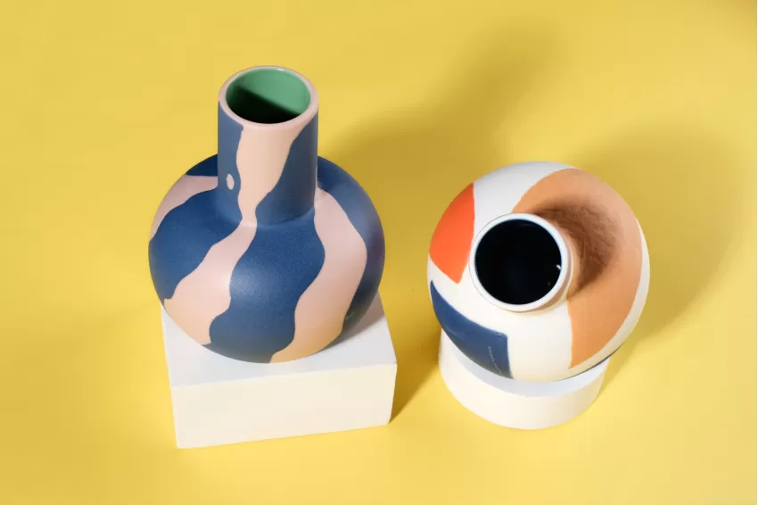 Roundish Ceramic Vase, Harmonious and Fresh Patterns, Cute Round Design, Modern Style, Handcrafted Product