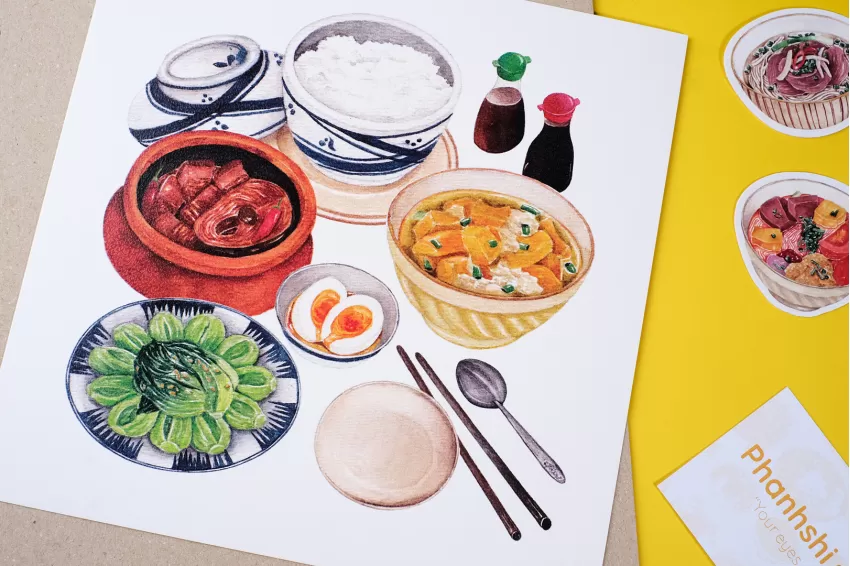 Vietnamese Family Meal Watercolor Art Print