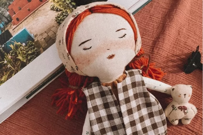 Orange Hair Fabric Doll With Two Ponytails