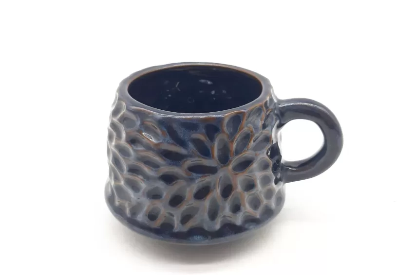 Flower Pattern Carved Ceramic Mug, Translucent Glaze, Vietnamese Ceramics, Handmade, Unique Gift, Gift Ideas, Birthday Gift, Housewarming Gift