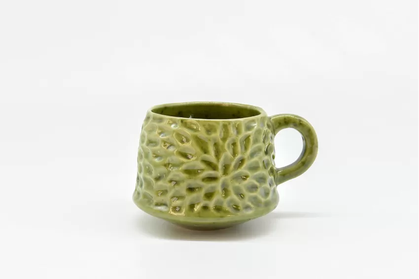 Flower Pattern Carved Ceramic Mug, Translucent Glaze, Vietnamese Ceramics, Handmade, Unique Gift, Gift Ideas, Birthday Gift, Housewarming Gift