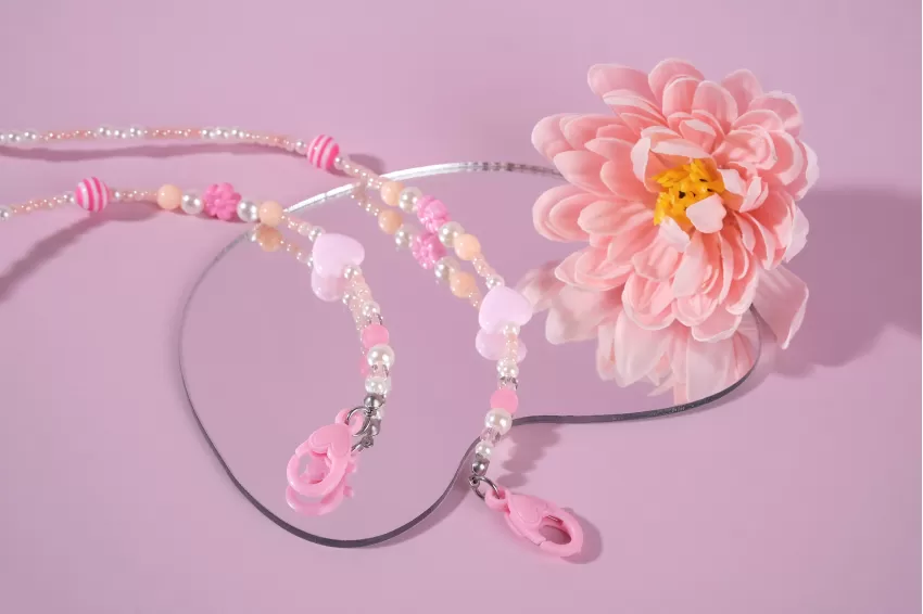 Dây Đeo Khẩu Trang Pink Blossom, Dây Khẩu Trang Màu Hồng, Dây Đeo Hạt Cườm Handmade, Dây Cườm Đeo Cổ