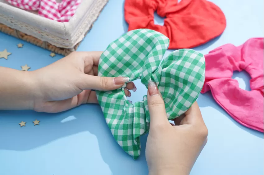 Heart Shaped Scrunchie, Soft Lightweight Material, Vibrant Color Combination, Cute Hair Accessory, Unique Heart Design