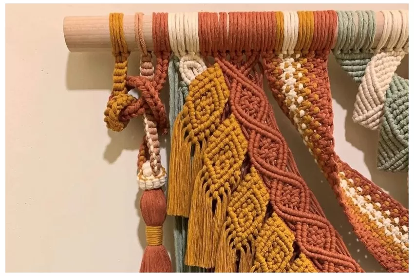 Mành Treo Tường Macrame Nâu Vàng, Nút Thắt Cầu Kì, Phối Màu Hài Hoà và Tinh Tế, Đồ Trang Trí Lạ Mắt, Kỹ Thuật Điêu Luyện