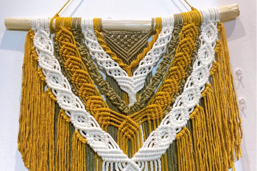 Yellow Macrame Wall Hanging, Exquisite Knots, Warm Tone, Harmonious Colors, Elaborate Design, Durable Material