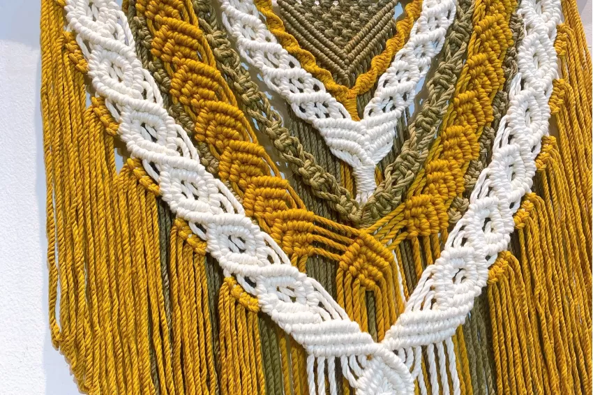 Yellow Macrame Wall Hanging, Exquisite Knots, Warm Tone, Harmonious Colors, Elaborate Design, Durable Material