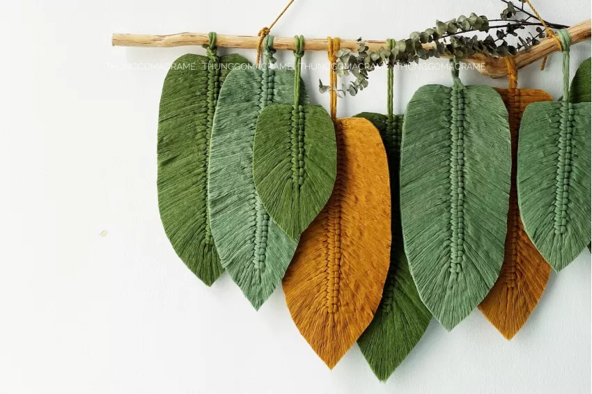 Leaves Shaped Macrame Wall Hanging, Size 80x60cm, Artistic Accent for the Home, Harmonious Colors, Handcrafted Decor