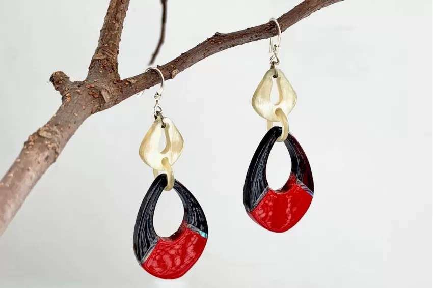 Blob Earrings, Day Dreamers Collection, Dominant Red Tone, Meticulously Handcrafted, Easy to Pair with Various Outfits, Modern Design