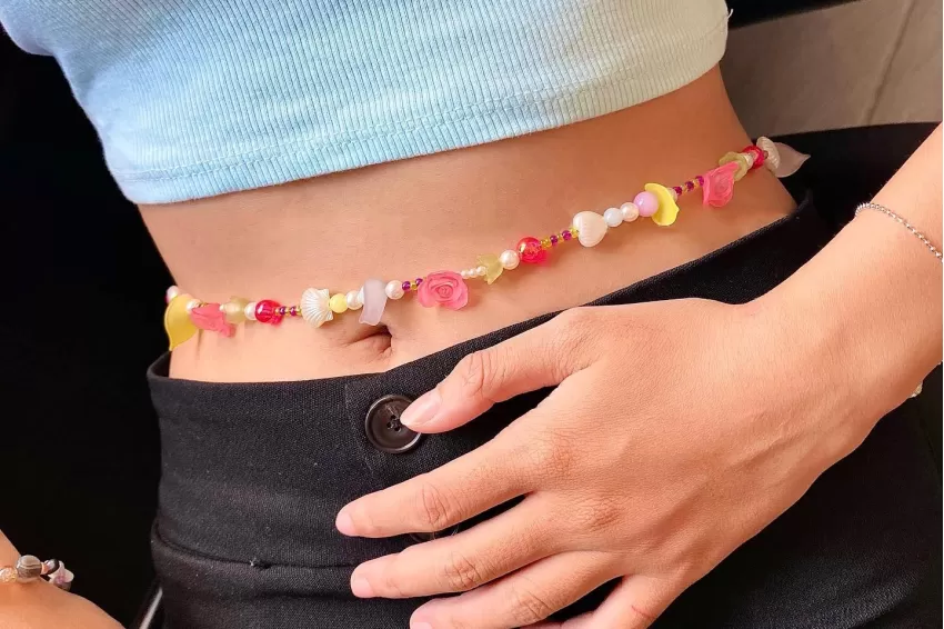 Lili Rosie Belly Chain, Handmade Waist Strap, Waist Accent Belt, Bead Waist Strap, Colorful Waist Strap