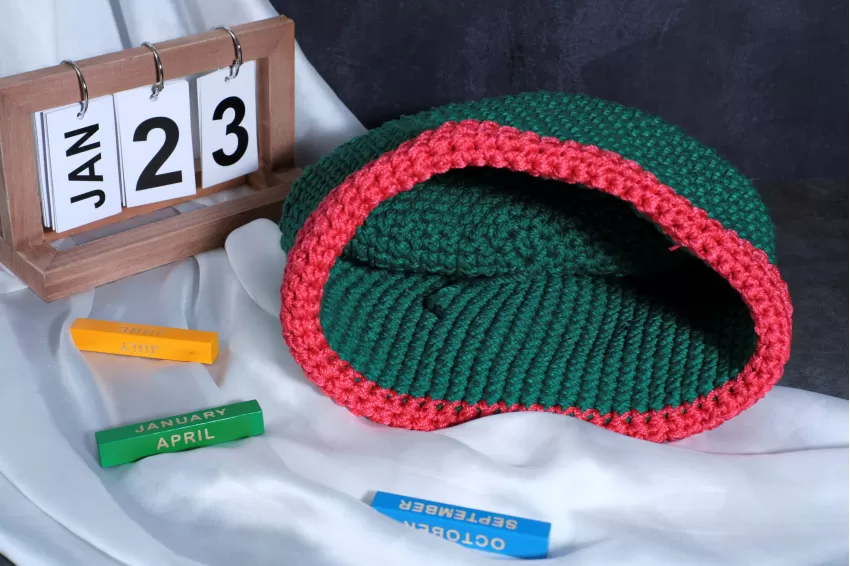 Green With Red Border Crochet Cotton Basket, Versatile Handmade Basket, Striking Color Tone, Storing Items, Wrapping Plant Pots