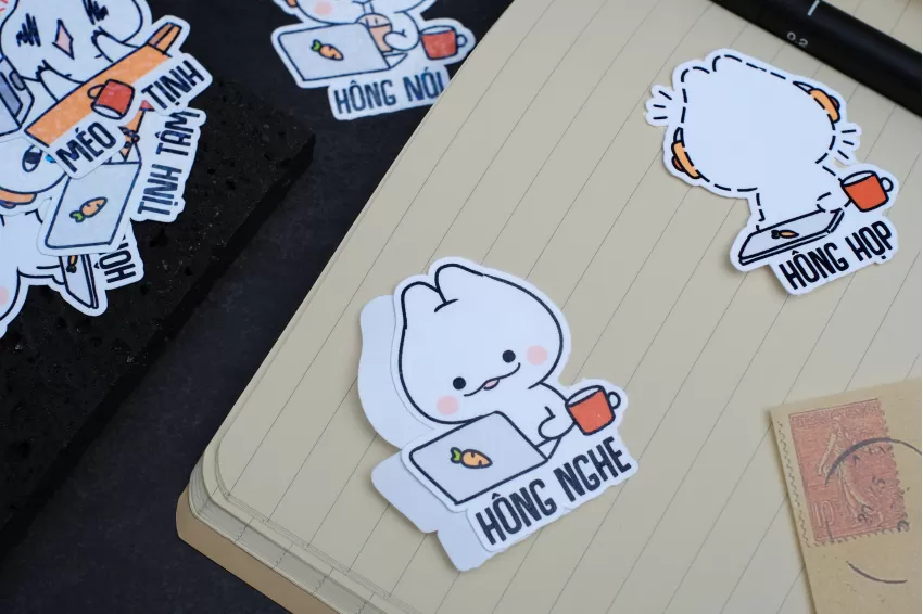 Sticker Die-Cut Họp Với Khách Hàng, Hình Dán Chủ Đề, Thiết Kế Đáng Yêu, Trang Trí Laptop và Điện Thoại, Chất Liệu Giấy Cao Cấp