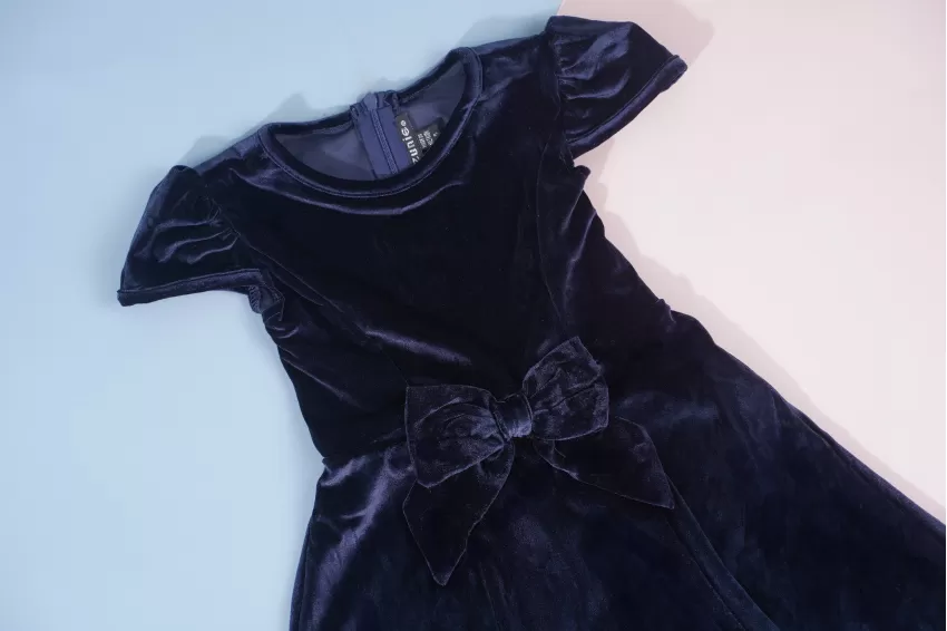 Cobalt Velvet Dress For Baby Girl