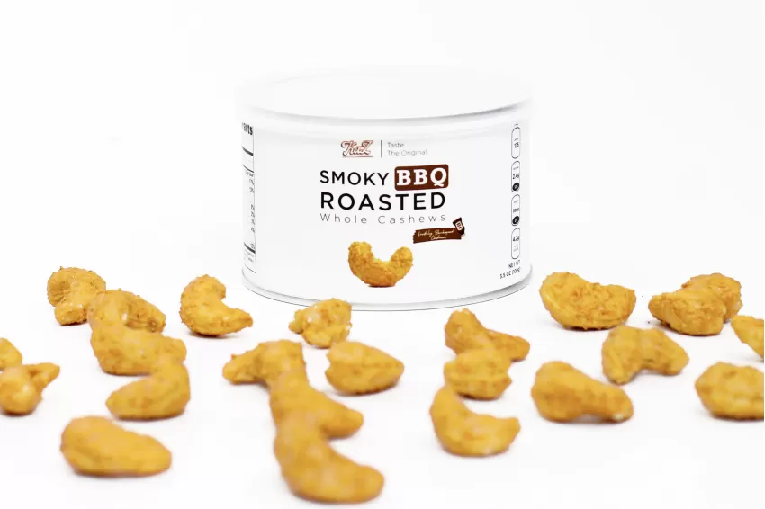 Smoky BBQ Roasted Whole Cashews In Tin Jar, Premium Cashew Nuts, Crispy Fat, Vietnamese Snacks, Pure Cashew Nuts, Good For Health, Exclusive Design