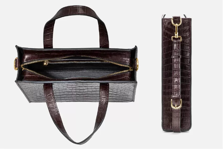 Dark Brown Lily Bag, Crocodile Embossed Leather Bag