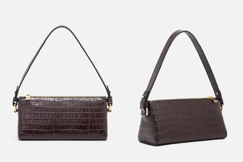 Dark Brown Cindy Crocodile Embossed Leather Bag & Leather Wallet Set, Contemporary Design, Minimalist And Elegant Style