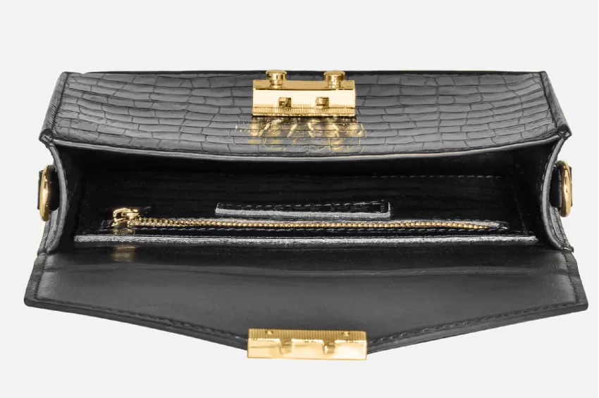 Black Chloe Leather Crossbody Bag, Two Wearing Styles, Handheld And Crossbody, Classic Square Shape, Modern And Luxurious Style