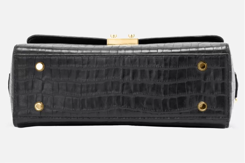 Black Bianca Crocodile Embossed Leather Bag, High-Quality Genuine Leather Material, Timeless Design, Elegant Accessory, Fashionable Style