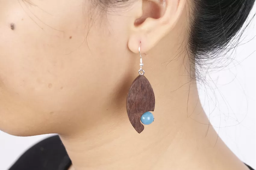 Wooden And Beads Earrings, Rustic Wood Material, Unique Statement Piece, Exquisite Handcrafted Detailing, Handmade Earrings