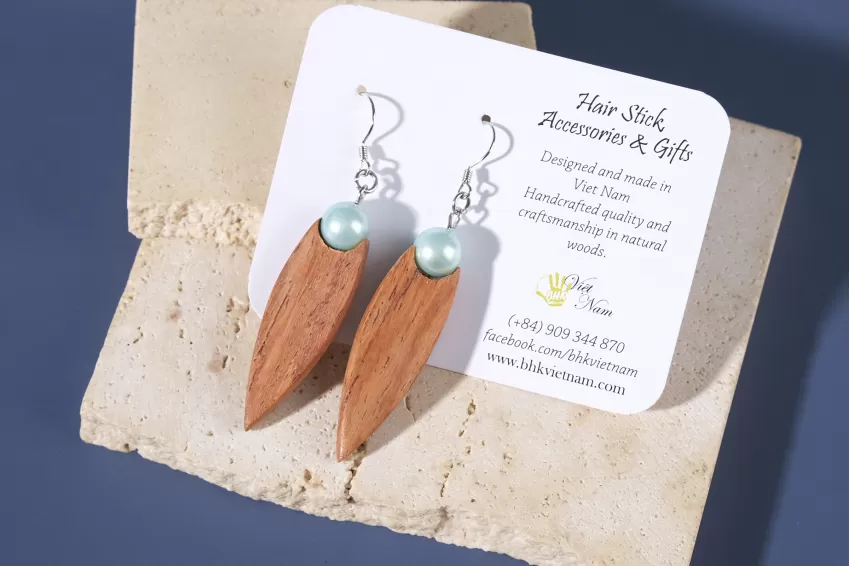 Leaf-Shaped & Bead Wooden And Bead Earrings, Elegant Wood Grain, Suitable for Various Face Shapes, Unique Jewelry, Handcrafted Earrings