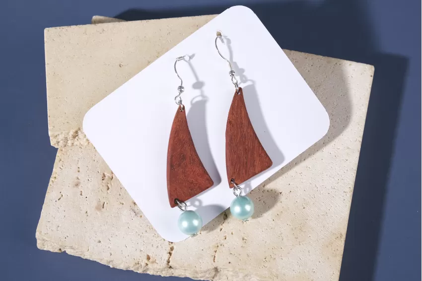 Elegant Wooden Earrings With Beads, Made of Natural Wood and Beads, Fashionable Design, High Durability, Elegant Styling