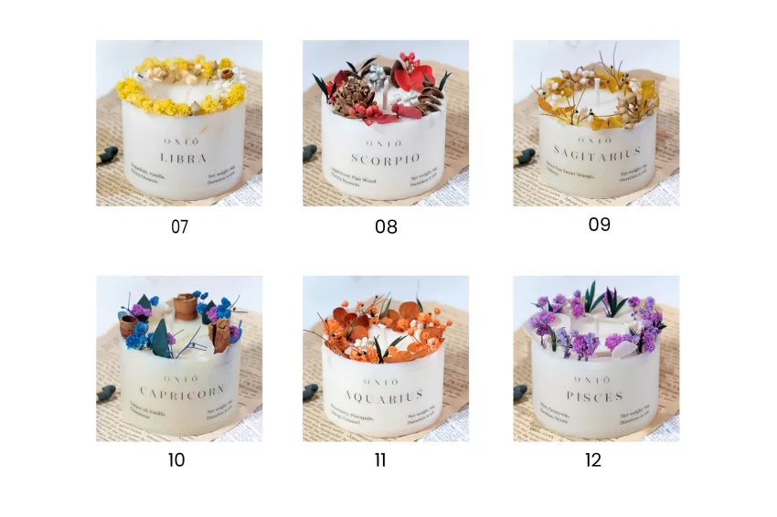 Horoscope Theme, Cylinder Dried Flowers Scented Candle