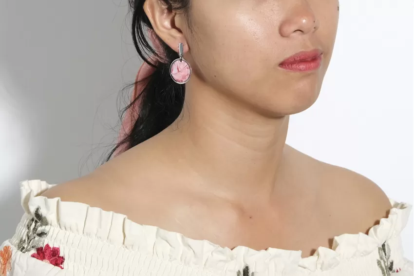 Pink Twist Circle Clay Earrings, Sweet Accent for Outfits, Small Round Design with Feminine Touch, Handcrafted Earrings