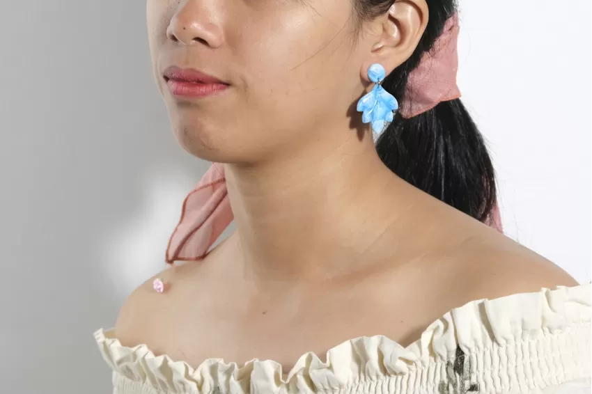 Fan Shape Marble Clay Earrings, Vibrant Colors, Unique Feather-like Design, Inspired by the Ocean, Beach Accessory