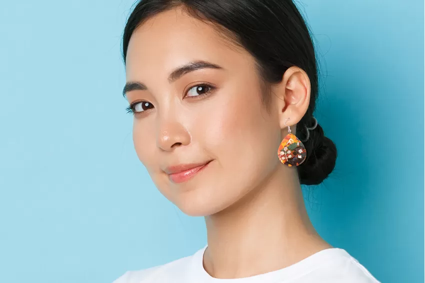 Medium Water Drop Earrings With Lacquered Pattern, Rustic Material, Unique Artistic Lacquer Patterns, Eye-catching, Unique Earrings