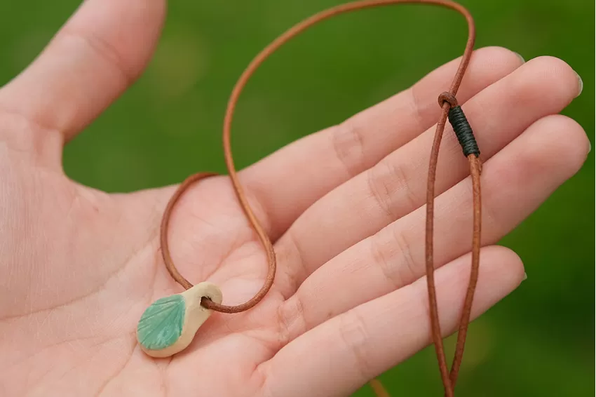 “Enchanted” Necklace, Herbal Leather Cord, Cute Seashell Pendant, Handmade Accessory, Vintage Style, Unique Design