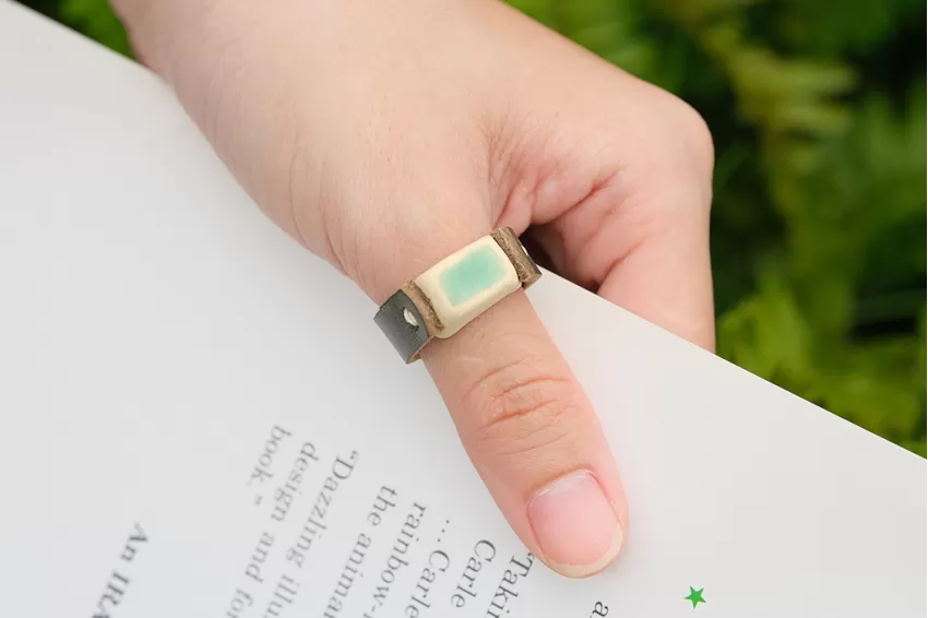 “Neat” Ring, Ceramic Face With Leather Cord, Striking Square Shape, Handmade Label, Unique Gift For Friends