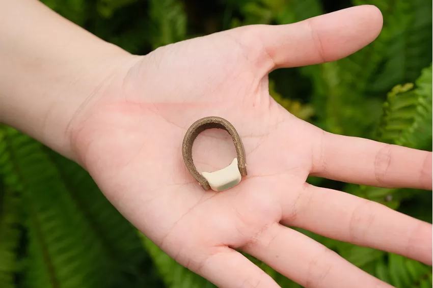 “Neat” Ring, Ceramic Face With Leather Cord, Striking Square Shape, Handmade Label, Unique Gift For Friends