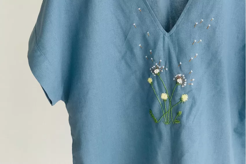 Linen Top With Floral Embroidery, Lightweight and Breathable Material, Colorfast, Minimalist Summer Style