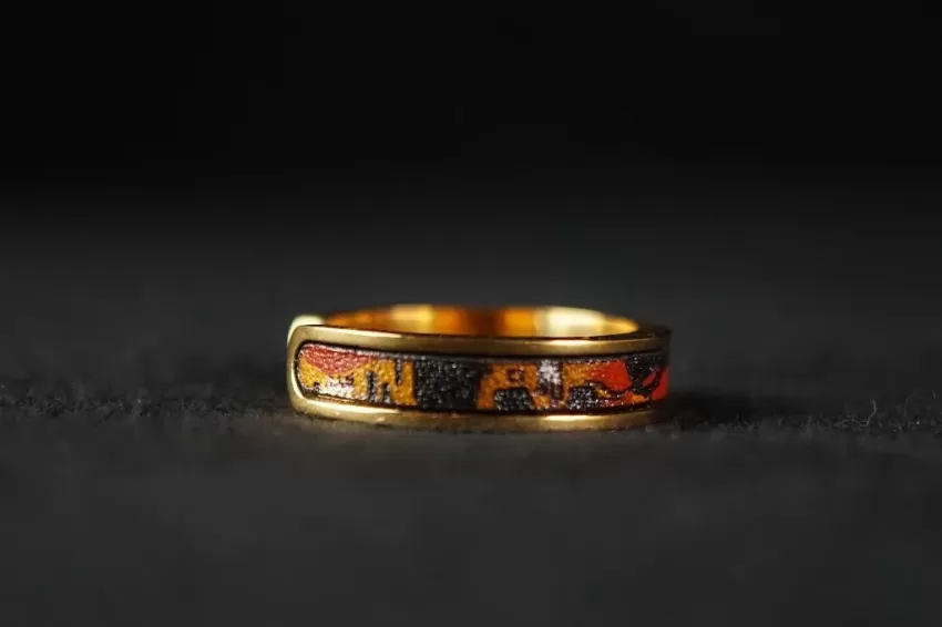 "The Kiss" Hand-painted Leather Ring, Gold Color, Leather Ring Arts Collection, Gustav Klimt Inspired Accessory, Unique Gift, Stylish Gift