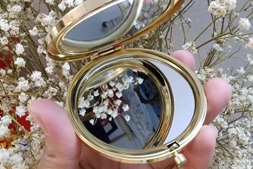 Rose Hand Embroidered Mirror, Lovely Rose Patterns, Sweet and Feminine Pink Color, Elegant, Compact Handheld Mirror